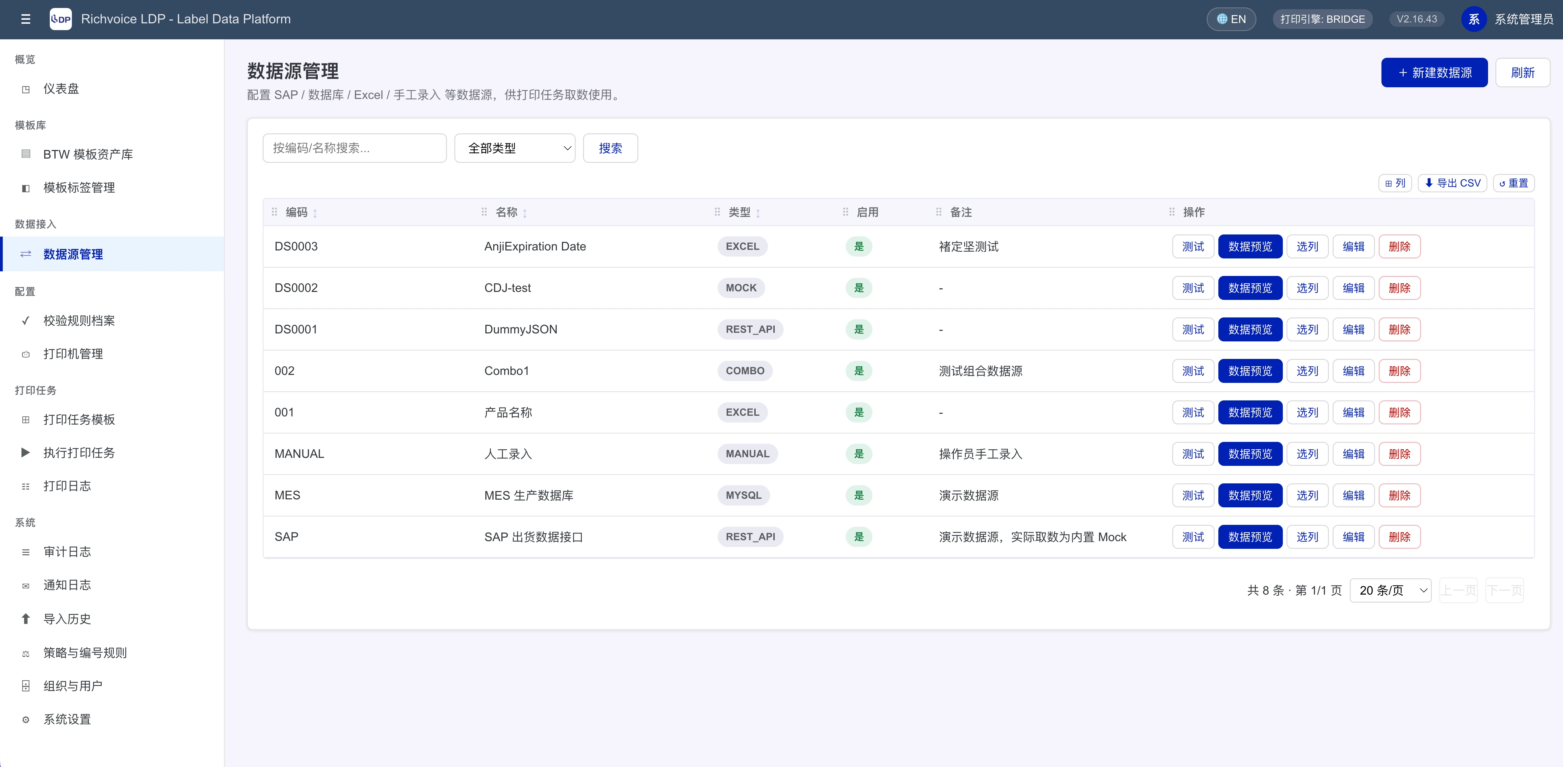 LDP 数据源管理界面